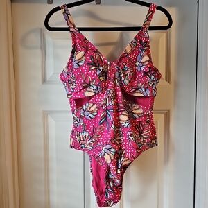 Tabitha Brown Pink Polka Dot Swim Top with Multicolor Trim